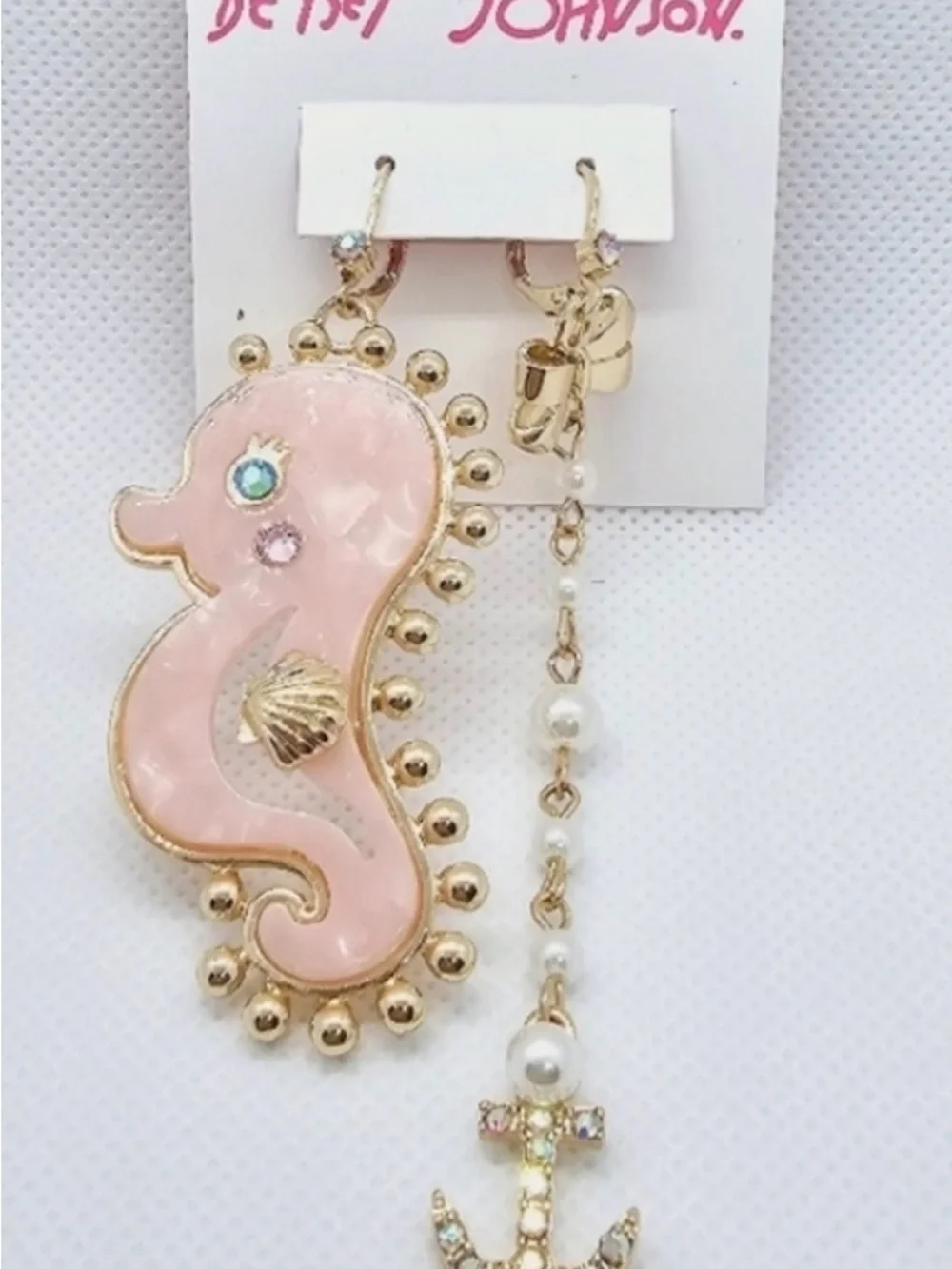 Betsey Johnson Mismatched Seahorse and Pearl Drop Anchor Earrings